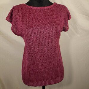 Christian Dior for Bergdorf Goodman Burgundy Knit Linen Top & Cardigan - L